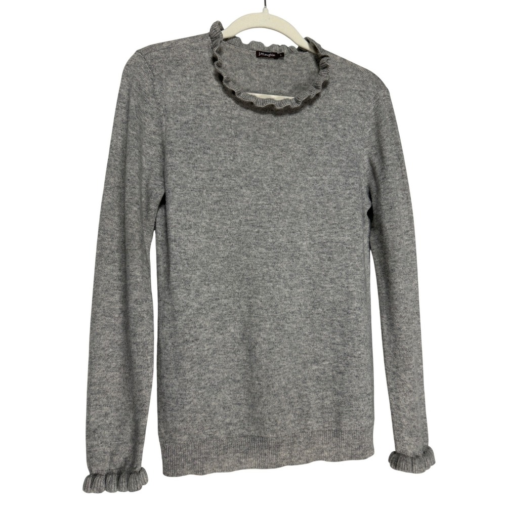 J.McLaughlin Gray 100% Cashmere Ruffle Neck Long Sleeve Sweater Small